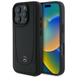   Mercedes-Benz iPhone 16 Pro Leather Urban (MEHCP16LARMBK) eredeti bőr, hátlap, tok, fekete