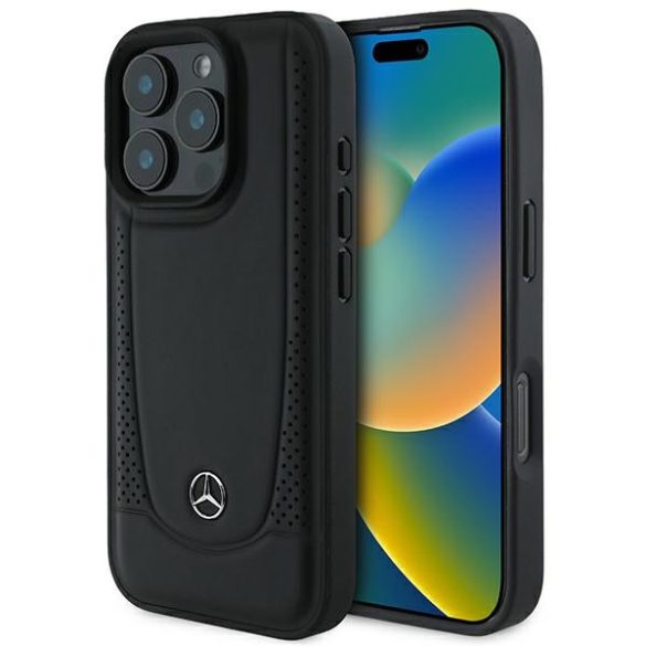 Mercedes-Benz iPhone 16 Pro Leather Urban (MEHCP16LARMBK) eredeti bőr, hátlap, tok, fekete