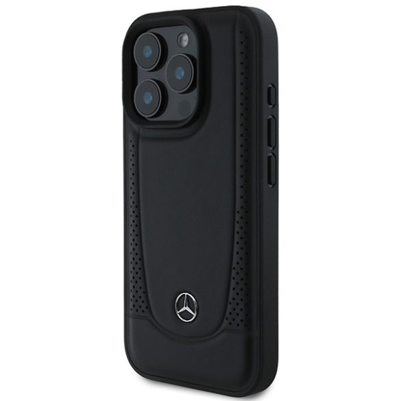 Mercedes-Benz iPhone 16 Pro Leather Urban (MEHCP16LARMBK) eredeti bőr, hátlap, tok, fekete