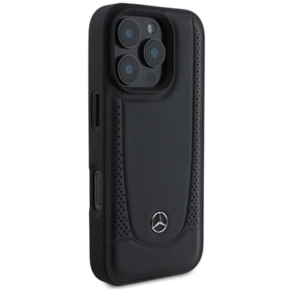 Mercedes-Benz iPhone 16 Pro Leather Urban (MEHCP16LARMBK) eredeti bőr, hátlap, tok, fekete