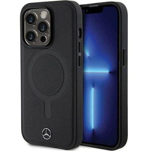 Mercedes iPhone 14 Pro Smooth Leather MagSafe (MEHMP14L23RCMK) eredeti bőr, MagSafe hátlap, tok, fekete