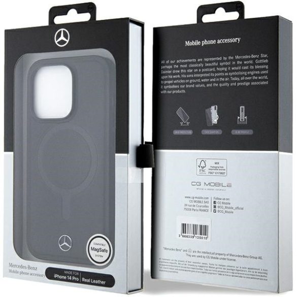 Mercedes iPhone 14 Pro Smooth Leather MagSafe (MEHMP14L23RCMK) eredeti bőr, magsafe kompatibilis hátlap, tok, fekete