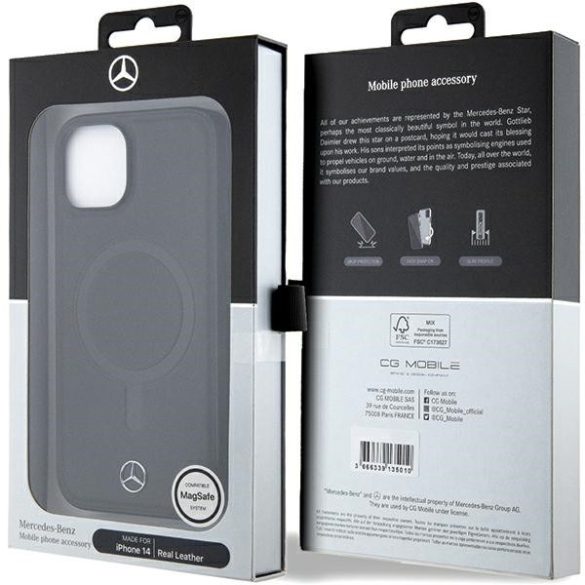 Mercedes iPhone 14 Smooth Leather MagSafe (MEHMP14S23RCMK) eredeti bőr, magsafe kompatibilis hátlap, tok, fekete