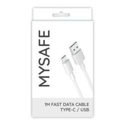   Mysafe P156 USB/USB-C adat- és töltőkábel, 2.4A, 1m, fehér