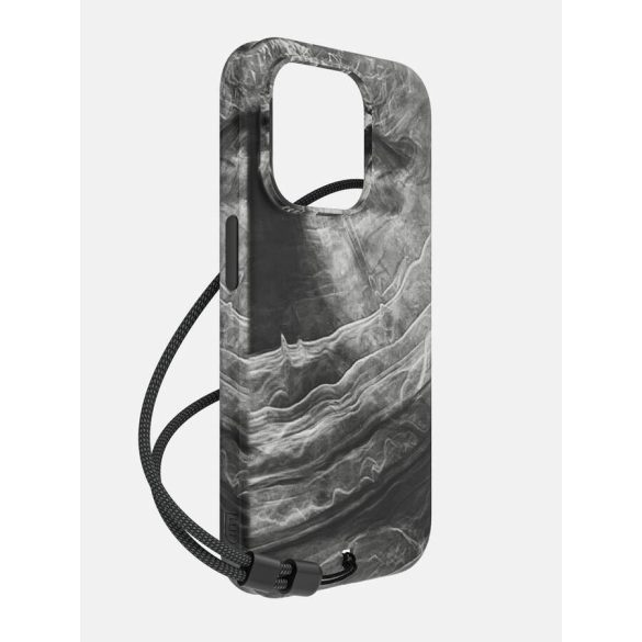 Bodyguardz Carve Marble Magsafe Case iPhone 15 Pro Magsafe kompatibilis hátlap + csuklópánt, tok, fekete-fehér