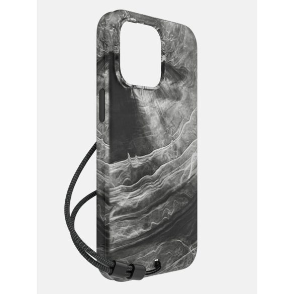 Bodyguardz Carve Marble Magsafe Case iPhone 15 Pro Max Magsafe kompatibilis hátlap + csuklópánt, tok, fekete-fehér