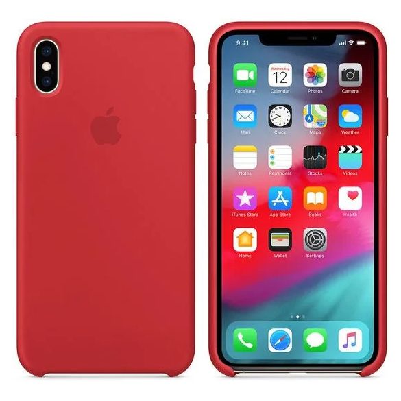 Apple gyári iPhone Xs Max szilikon hátlap, tok, piros