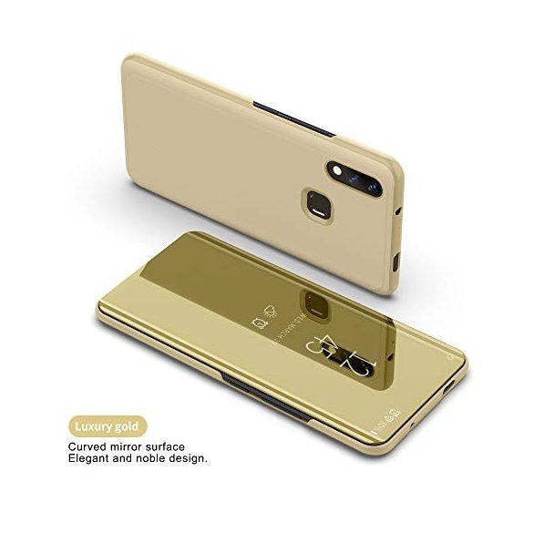 Clear View Case cover Huawei P40 Lite E/Y7P oldalra nyíló tok, arany