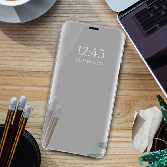 Clear View Case cover Xiaomi Redmi Note 9 oldalra nyíló tok, ezüst