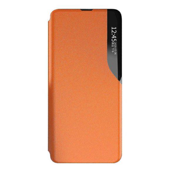 Eco Leather View Case Samsung Galaxy A21s oldalra nyíló tok, narancssárga