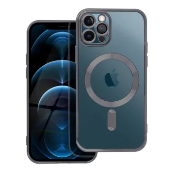   Electro Mag iPhone 12 Pro Magsafe kompatibilis kameravédős hátlap, tok, fekete-átlátszó