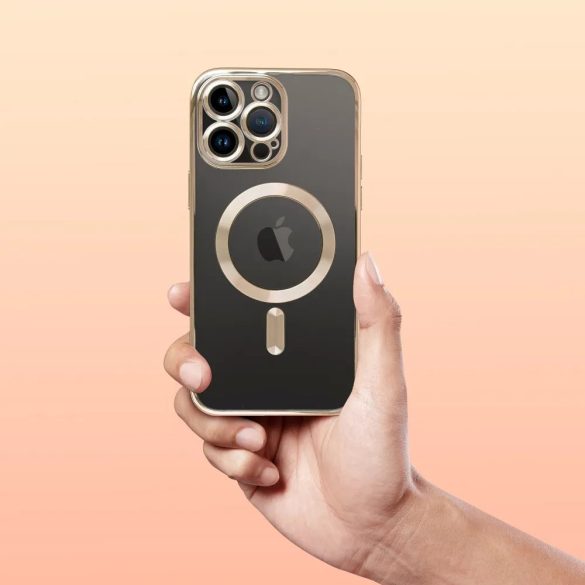 Electro Mag iPhone 13 Pro Magsafe kompatibilis kameravédős hátlap, tok, arany-átlátszó