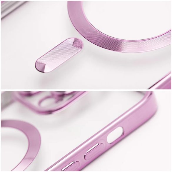 Electro Mag iPhone 13 Pro Magsafe kompatibilis kameravédős hátlap, tok, rozé arany-átlátszó