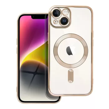   Electro Mag iPhone 14 MagSafe kameravédős hátlap, tok, arany-átlátszó