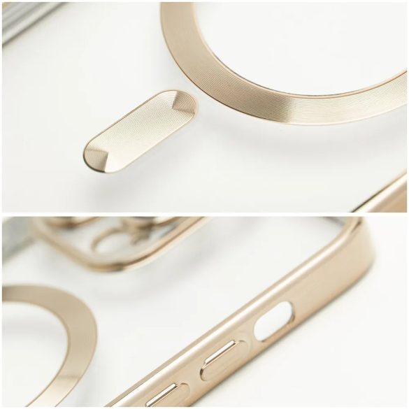 Electro Mag iPhone 14 Magsafe kompatibilis kameravédős hátlap, tok, arany-átlátszó