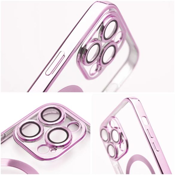Electro Mag iPhone 14 Magsafe kompatibilis kameravédős hátlap, tok, rozé arany-átlátszó