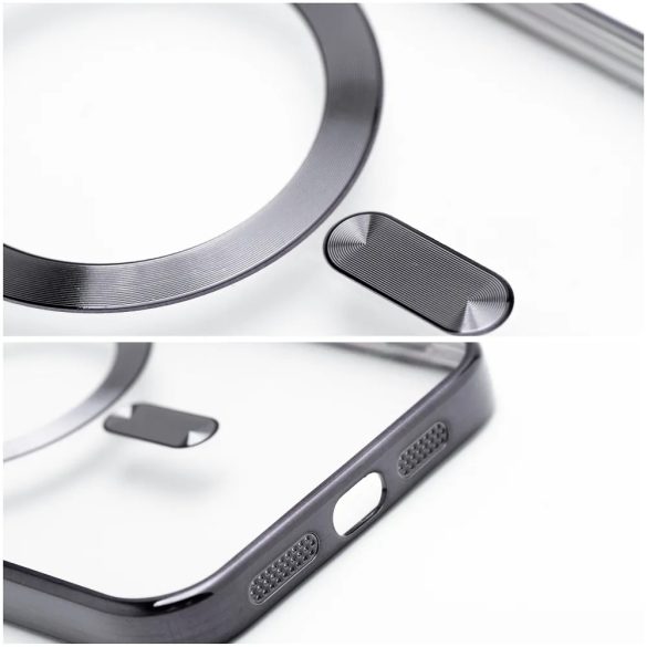Electro Mag iPhone 14 Pro Max Magsafe kompatibilis kameravédős hátlap, tok, fekete-átlátszó