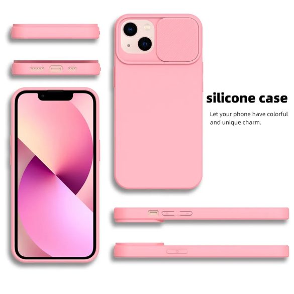 Slide Case iPhone 15 Plus szilikon hátlap, tok, világos rózsaszín