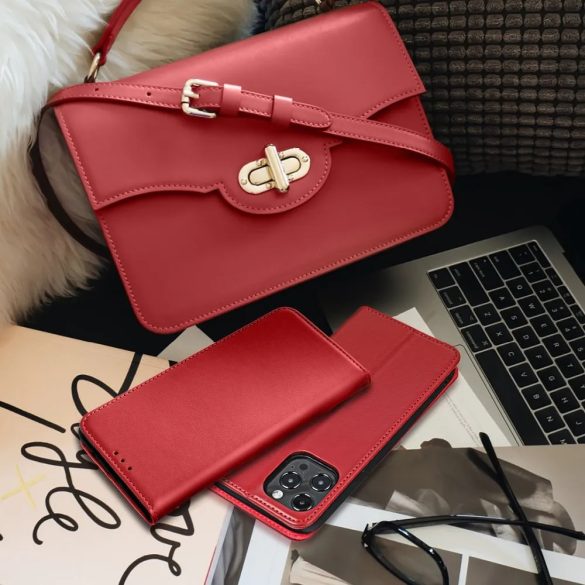 Genuine Leather Smart Pro iPhone 11 eredeti bőr oldalra nyíló tok, piros