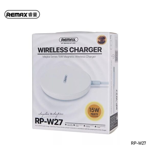 Remax RP-W27 Qi Wireless Charger, univerzális vezeték nélküli töltő,15W, fehér