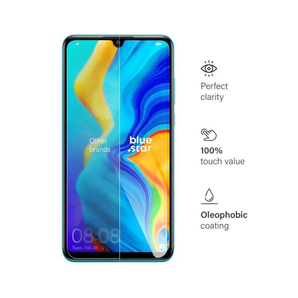 Blue Star Huawei P30 Lite kijelzővédő edzett üvegfólia (2D nem teljes kijelzős sík üvegfólia), 9H, átlátszó