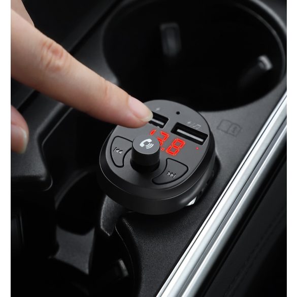 Hoco E41 univerzális FM Bluetooth Transmiter autós szivargyujtó töltő, 2xUSB, fekete