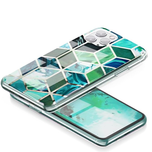 Marble Cosmo 08 iPhone 11 Pro márvány mintás, hátlap, tok, zöld