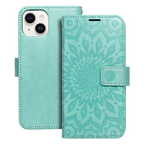 MEZZO Book case, oldalra nyíló tok iPhone 14 mandala, zöld