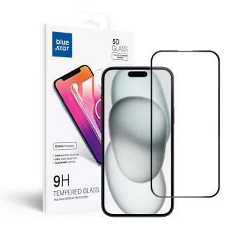   Blue Star iPhone 15/16 Plus 5D teljes kijelzős edzett üvegfólia, fekete