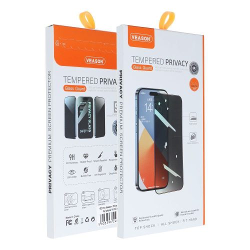 6D Pro Veason teljes kijelzős privacy üvegfólia iPhone 15 Pro Max, fekete