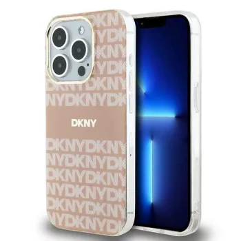   DKNY case for IPHONE 13 Pro Magsafe hátlap, tok DKHMP13LHRHSEP Repeat Texture Pattern W/ Stripe, rózsaszín