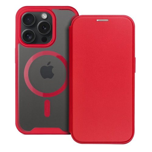 SMART MAG Book oldalra nyíló tok MagSafe iPhone 15 Pro Max, piros