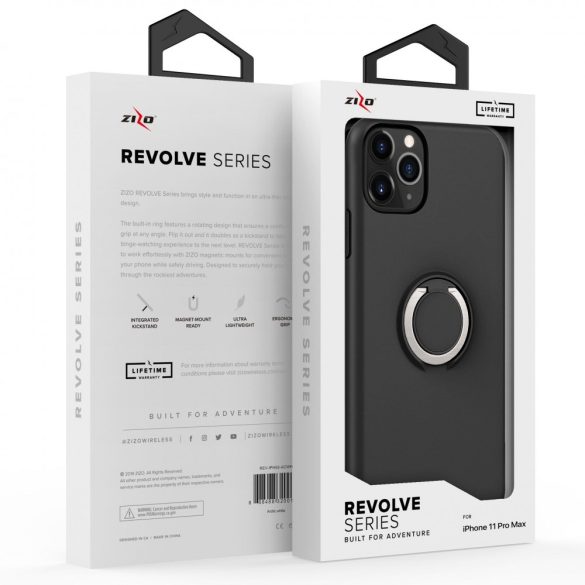 ZIZO REVOLVE Series iPhone 11 Pro Max ütésálló hátlap, tok, selfie gyűrűvel, fekete