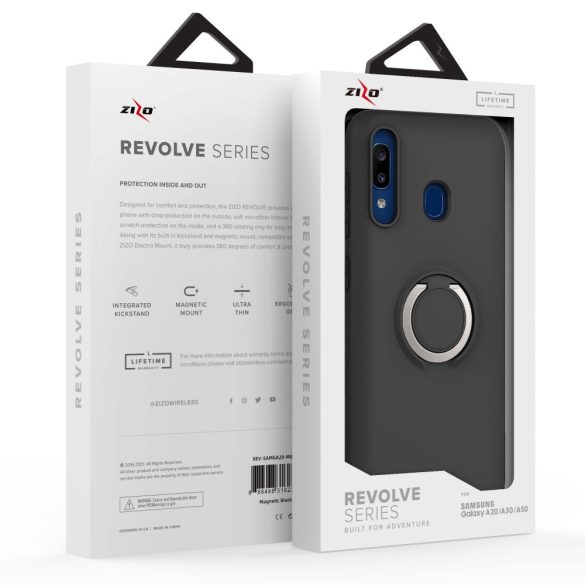 ZIZO REVOLVE Series Samsung Galaxy A20/A30/A50 ütésálló hátlap, tok, selfie gyűrűvel, fekete