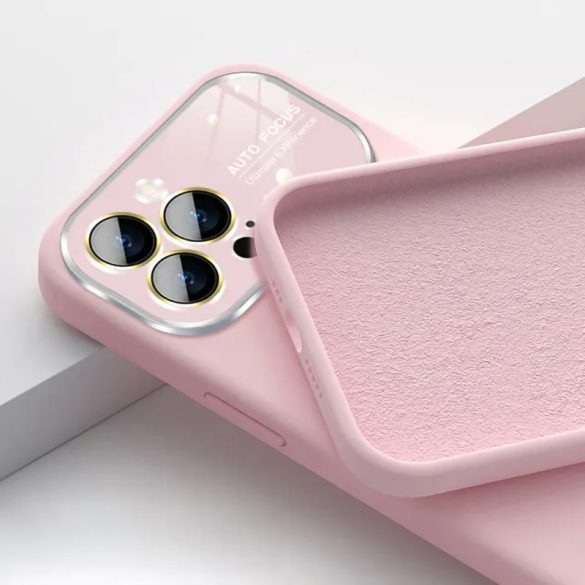 Soft Silicone Lens Case for iPhone 15 Plus hátlap, tok, világosrózsaszín