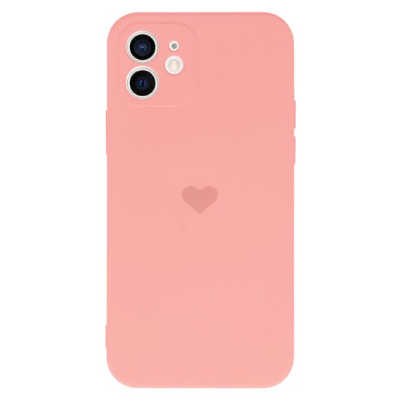 Silicone Heart Case iPhone 11 hátlap, tok, rózsaszín
