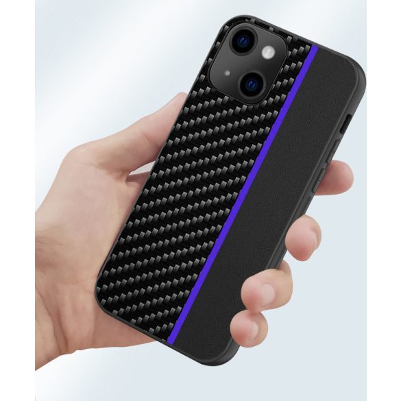 Carbon Case Blue Stripe Xiaomi Redmi Note 10/10S hátlap, tok, fekete