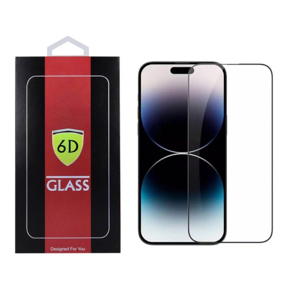 iPhone 15 Plus 6D Full Glue teljes kijelzős edzett üvegfólia (tempered glass) 9H keménységű, fekete