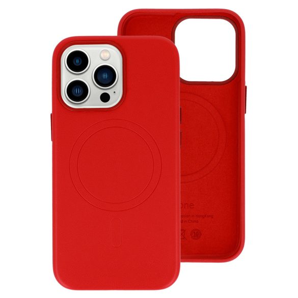 Magsafe Leather Case iPhone 14 Magsafe kompatibilis műbőr hátlap, tok, piros