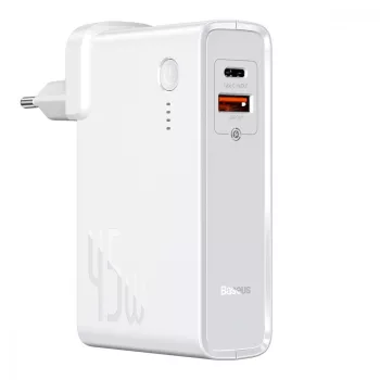   Baseus PPNLD-C02 GAN 2in1 multifunkciós hordozható külső akkumlátor és QC 3.0 PD 3.0 vezeték nélküli töltő USB/USB-C, 10000mAh, fehér