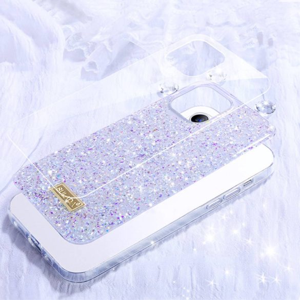 Sulada iPhone 13 Pro Luminous Glitter hátlap, tok, lila