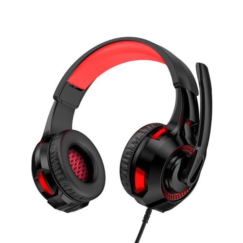 Kaku KSC-586 Led RGB Gaming vezetékes fejhallgató mikrofonnal, 2X 3.5mm jack+ USB vezetékes fejhallgató, fekete-piros