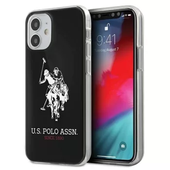   US Polo hátlap, tok USHCP12STPUHRBK iPhone 12 mini 5,4" Shiny Big Logo, fekete