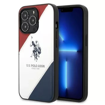   US Polo hátlap, tok USHCP14XPSO3 iPhone 14 Pro Max 6.7" Tricolor Embossed, fehér