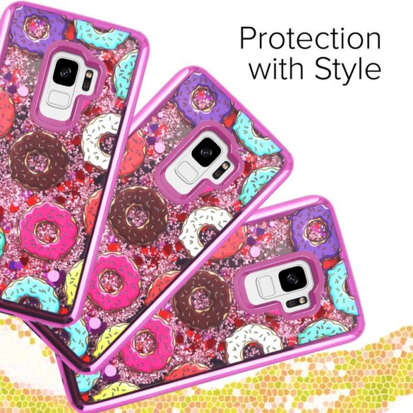 Zizo Liquid Glitter Star Case Samsung Galaxy S9, fánk mintás, rózsaszín
