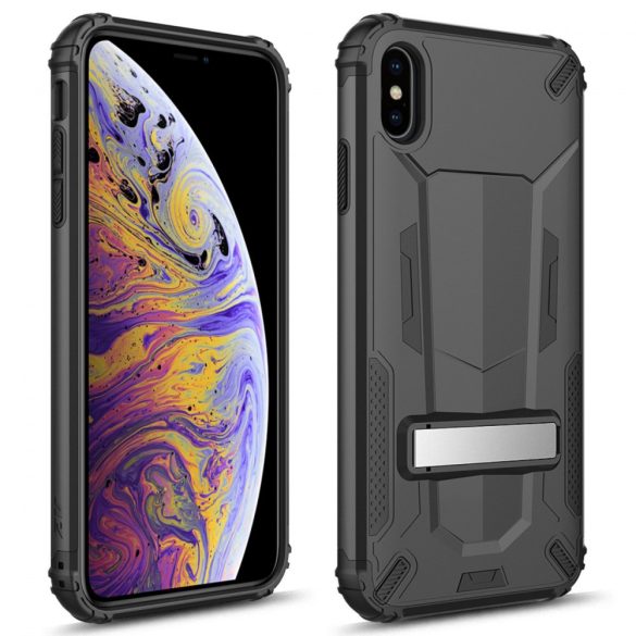 Zizo Hybrid Transformer Case iPhone Xs Max ütésálló hátlap, tok, kitámasztóval, fekete