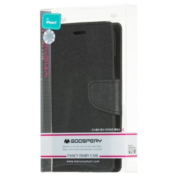 Mercury Goospery iPhone X/Xs Fancy Diary oldalra nyíló tok, fekete